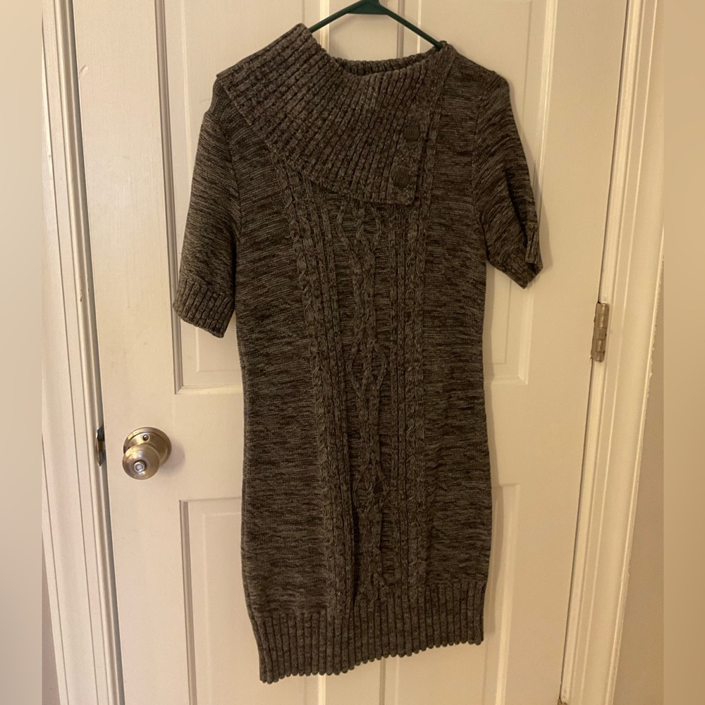 Leo & Nicole Marled Gray Cable Knit Sweater Dress Short Sleeve Medium